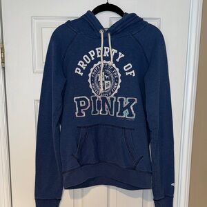 Vintage Pink blue hoodie with cotton candy colored patch lettering